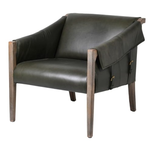 Skórzany fotel Vintage Grey skóra naturalna drewno mango