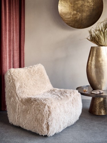 Fotel z futerkiem Telson II 83 cm - fotel obszyty długowłosą tkaniną sztuczne futerko