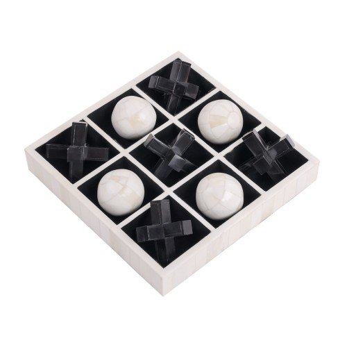 Dekoracja na biurko Muswell II 25 cm gra Kółko i Krzyżyk róg kość biel i czerń