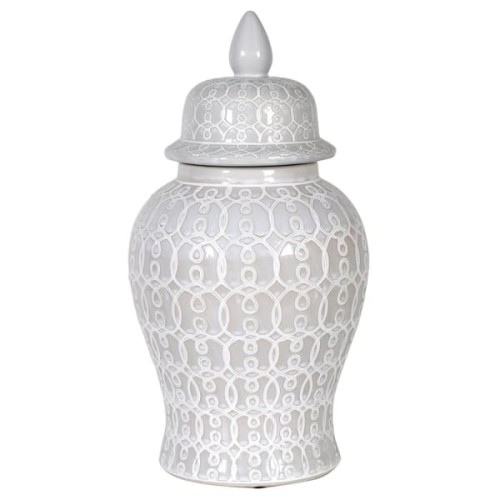 Dekoracyjna waza Sloane White S 49 cm z pokrywą ceramiczna wzory