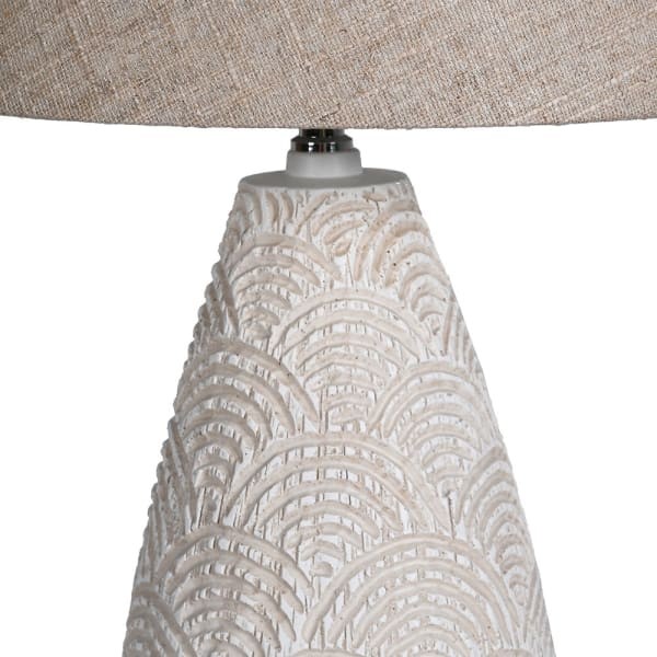 Duża Lampa stołowa Cream Classic 75 cm zdobiona podstawa poliresin beżowy abażur z lnu