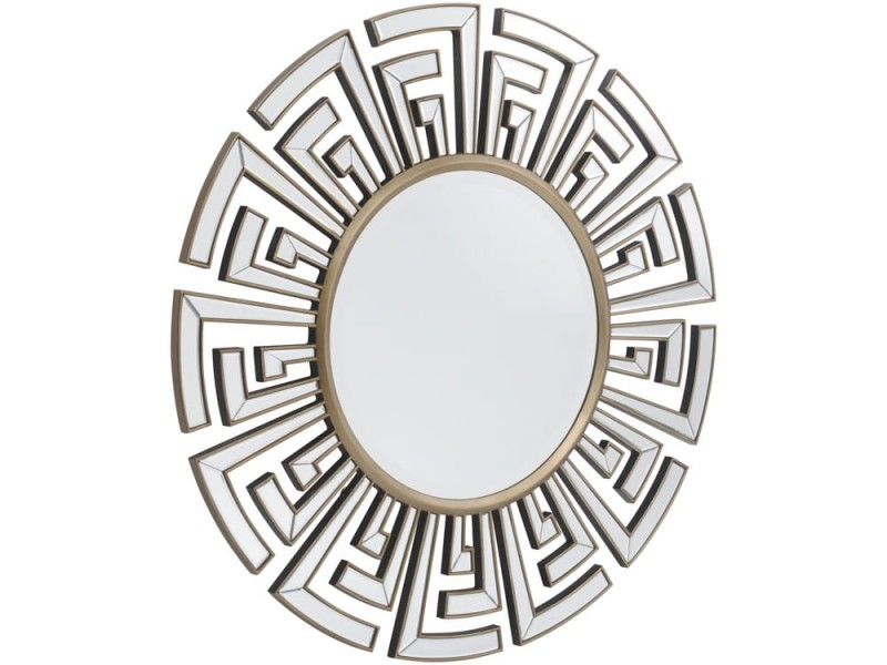 Duże lustro zdobione Boscobel okrągłe 120 cm styl art deco detale szampańskie złoto - lustro art deco