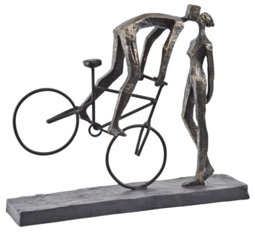 Rzeźba On Bike 30 cm zakochana para rower brąz z poliresinu i kamienia