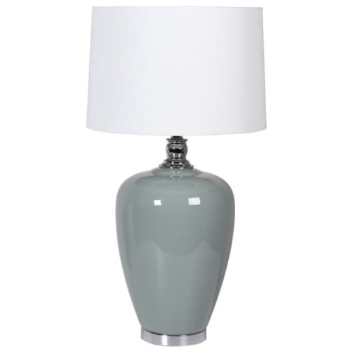 Lampa stołowa Clapham 75 cm – błękitna lampa ceramiczna z białym lnianym abażurem
