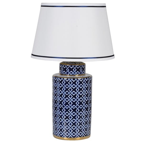 Lampa stołowa Belgrave Blue z porcelanową podstawą i białym abażurem