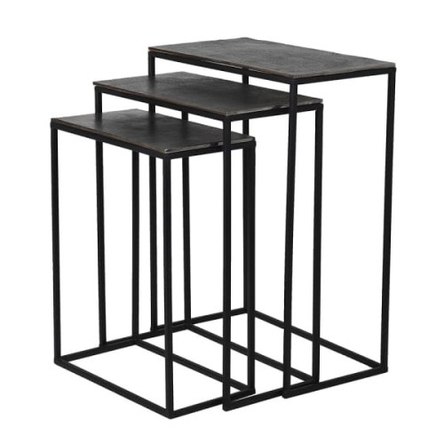 Trzy stoliki boczne Black Manresa czarne żelazo i aluminium trzy rozmiary