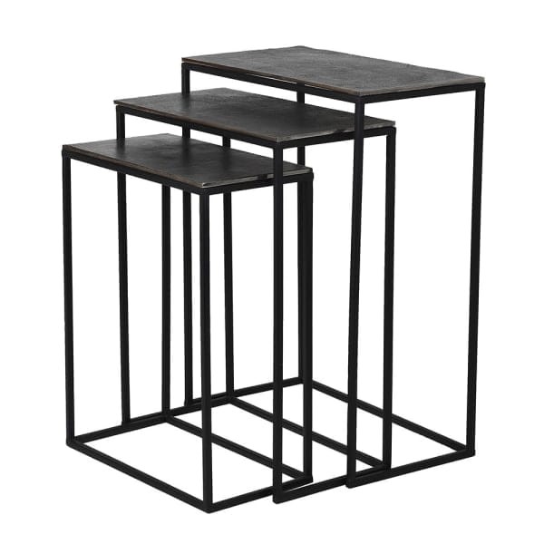 Trzy stoliki boczne Black Manresa czarne żelazo i aluminium trzy rozmiary