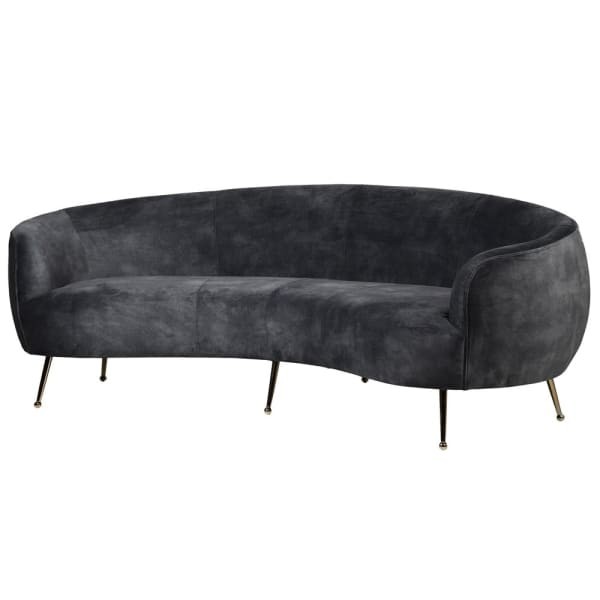 Szara sofa designerska Eaton Grey 240 cm zakrzywiona szara złote metalowe nóżki