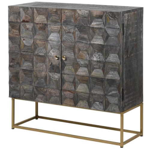 Mała komoda Eccleston 88 cm szafka drewno mango żelazna podstawa złota