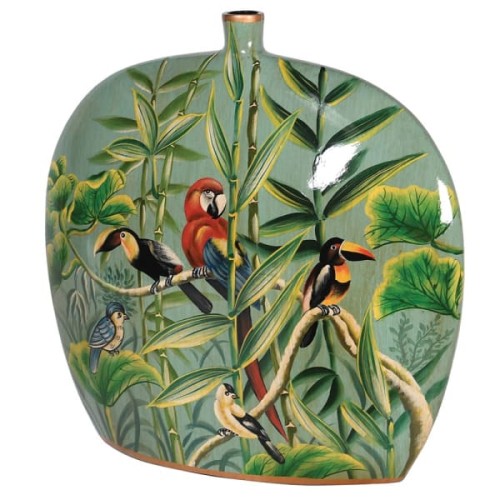Ręcznie malowany wazon Africa 35 cm zieleń papugi