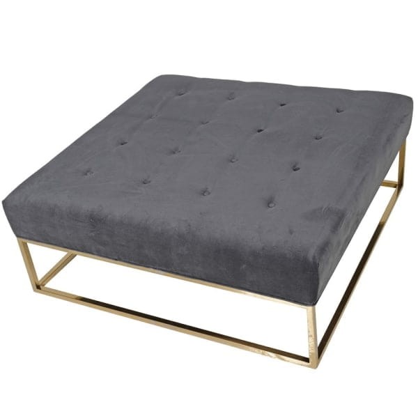 Stolik kawowy Azure Grey velvet 100x100x40 cm szary aksamit stal nierdzewna złota siedzisko lub stolik