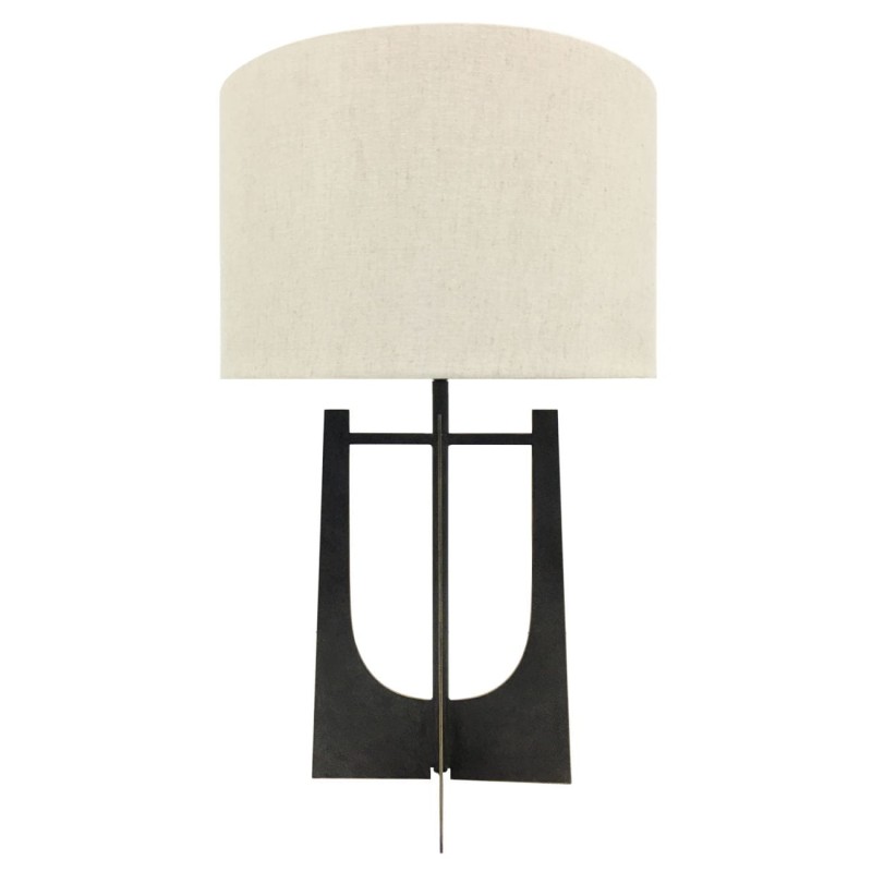 Czarna lampa z jasnym lnianym abażurem