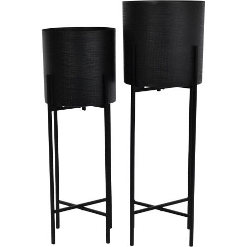 Donice Belgrave Black 76 cm – komplet 2 wysokich czarnych osłonek z żelaza na podstawach