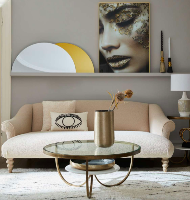 Okrągły stolik kawowy Mayfair Marble marmur żelazo stare złoto