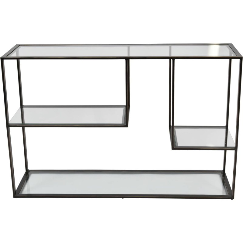 Konsola Pimlico 123x80 cm szklany blat brązowa metalowa rama ze złotymi przetarciami