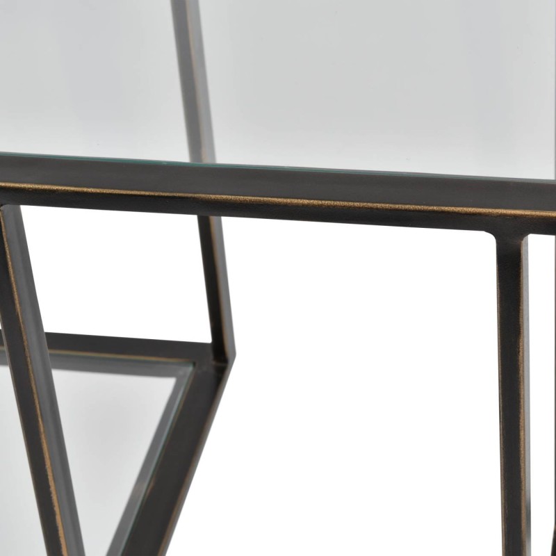 Konsola Pimlico 123x80 cm szklany blat brązowa metalowa rama ze złotymi przetarciami