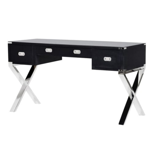 Konsola/biurko Boscobel Black 140x78 cm cztery szuflady podstawa stal nierdzewna 