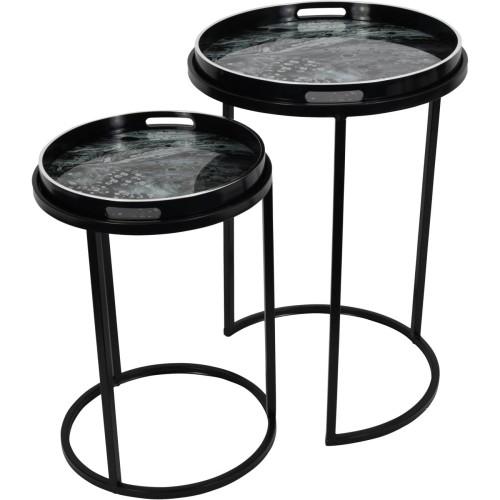Zestaw stolików bocznych Mono 69 cm – czarna metalowa rama i zdejmowane blaty-tace