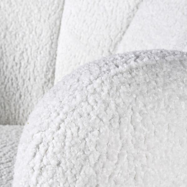 Fotel Cloud White 83 cm biała tkanina boucle dekoracyjny fotel na stalowej złotej podstawie