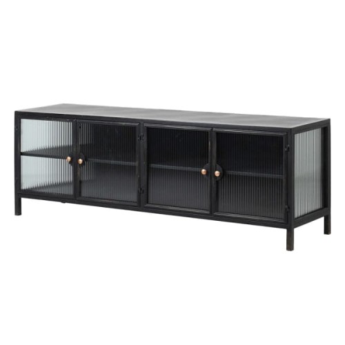 Szafka RTV Linton Black z ryflowanym szkłem 160 cm