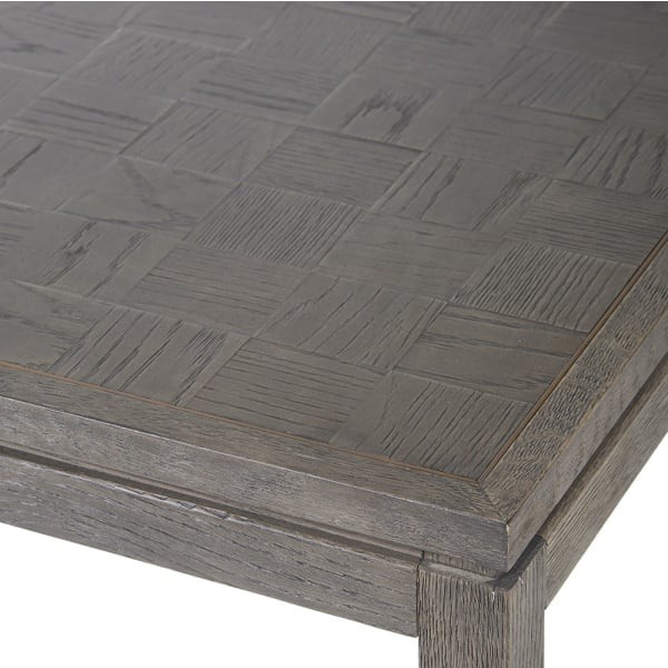 Biurko Camile Oak 140x77,5 cm szary dąb trzy szuflady fornir żelazne mosiężne uchwyty i nóżki