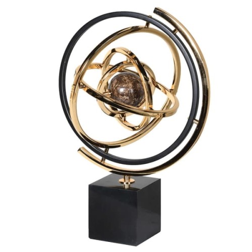Sfera armilarna Marble 43 cm – złoto-czarna dekoracja ze stali nierdzewnej i brązowego marmuru