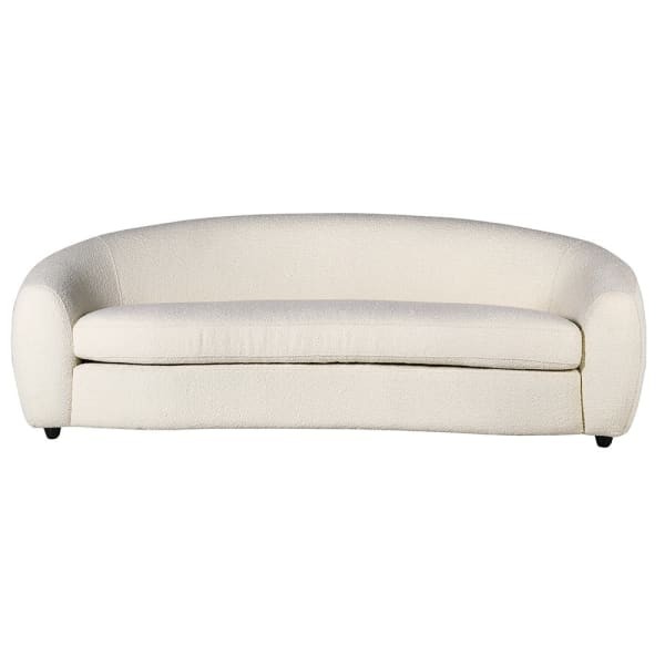 Biała sofa boucle Cloud Ivory 228 cm szerokości dekoracyjna sofa zaokrąglony kształt czarne nóżki