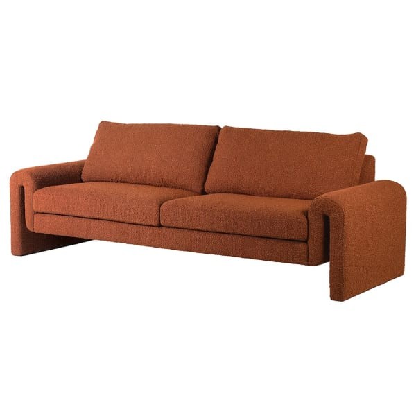 Sofa Cloud Rust 236 cm szerokości pomarańczowa tkanina boucle dekoracyjny sofa efekt rdzy designerski kształt