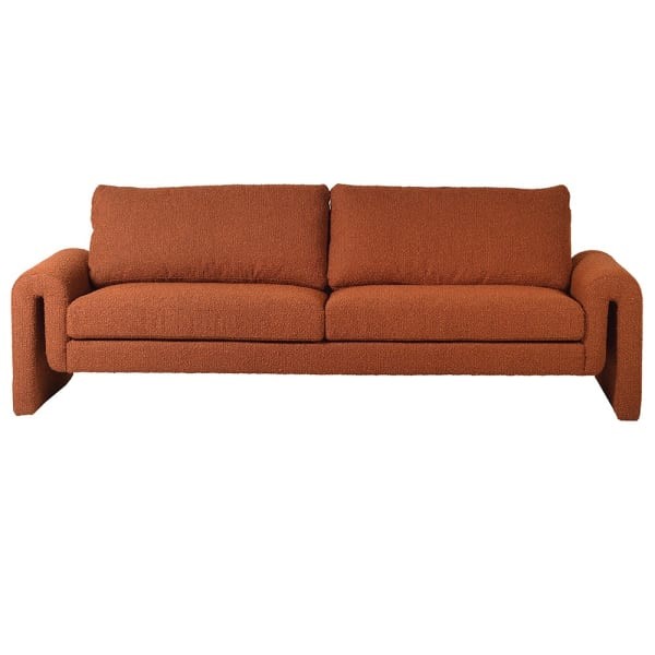 Pomarańczowa sofa Boucle 236 cm szerokości pomarańczowa tkanina boucle dekoracyjny sofa efekt rdzy designerski kształt
