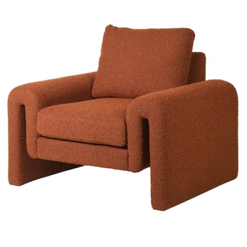 Fotel Cloud Rust 83 cm pomarańczowa tkanina boucle dekoracyjny fotel oryginalny kształt z podłokietnikami 