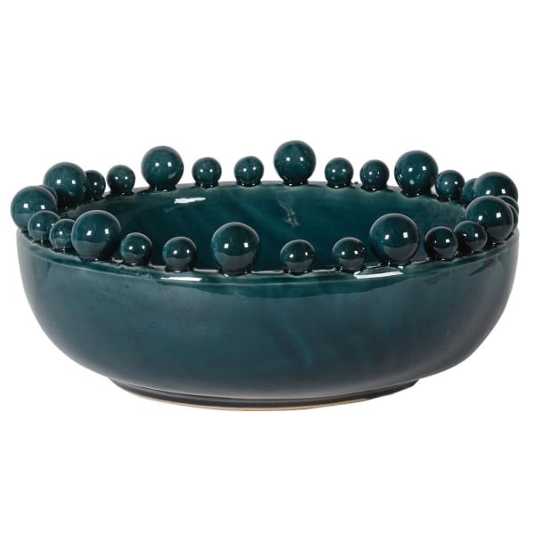 Misa Bubble Teal ceramika 38 cm średnicy dekoracyjna misa zdobione krawędzie niebieski