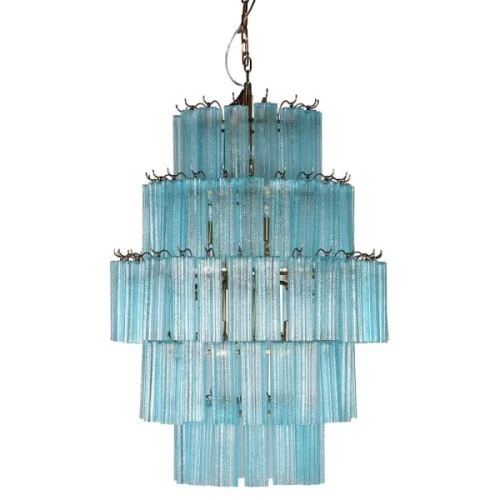 Niebieski żyrandol Maldon Blue 110x80 cm niebieskie szkło żelazo duży rozmiar 