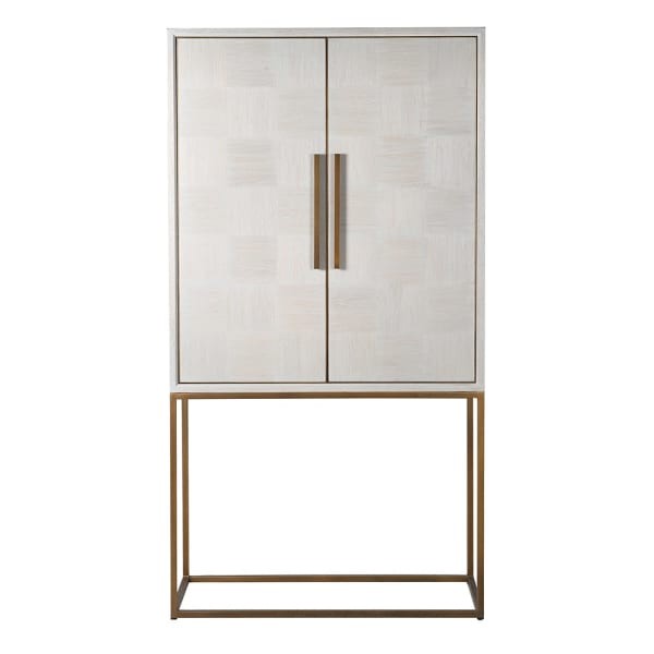 Barek Primrose 182 cm jasny dąb elegancki mebel do jadalni lub salonu podstawa w kolorze miedzi