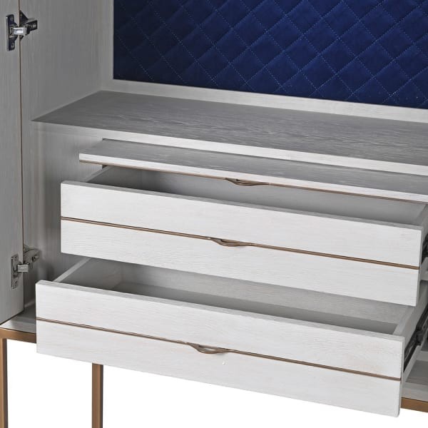 Barek Primrose 182 cm jasny dąb elegancki mebel do jadalni lub salonu podstawa w kolorze miedzi