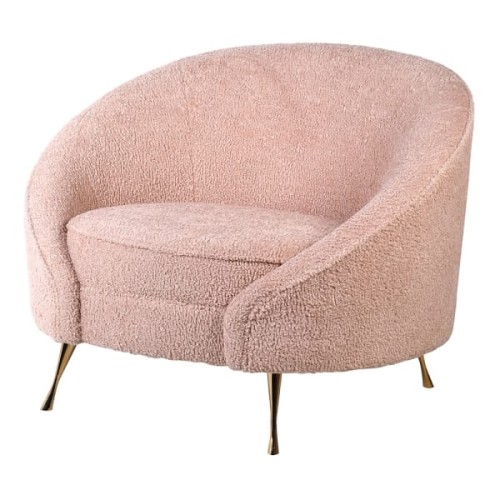 Fotel Boucle Blush 100x77 cm jasny róż złote stalowe nóżki tkanina boucle