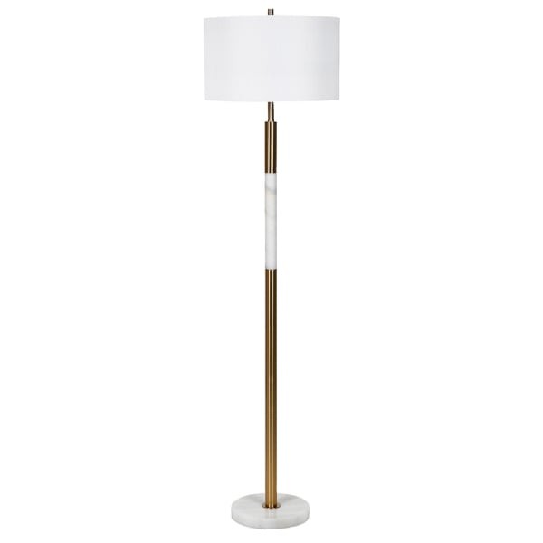 Lampa podłogowa złota 157 cm marmurowa podstawa złote detale biały klosz - lampa glamour