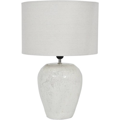 Lampa stołowa White Classic 58 cm – biała ceramiczna podstawa i jasny lniany abażur