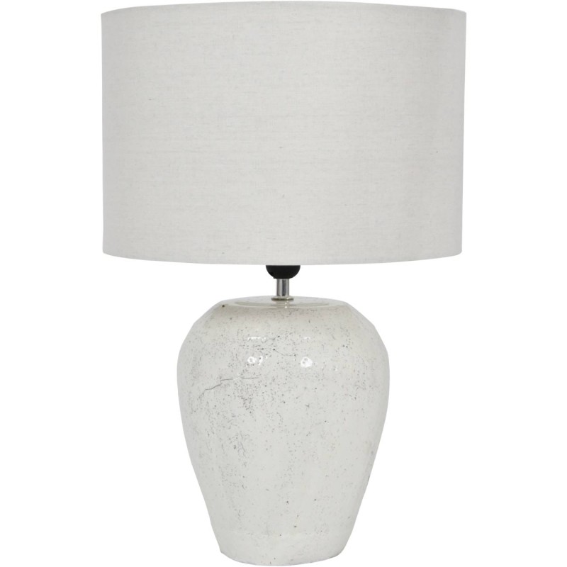 Biała ceramiczna lampa z lnianym abażurem