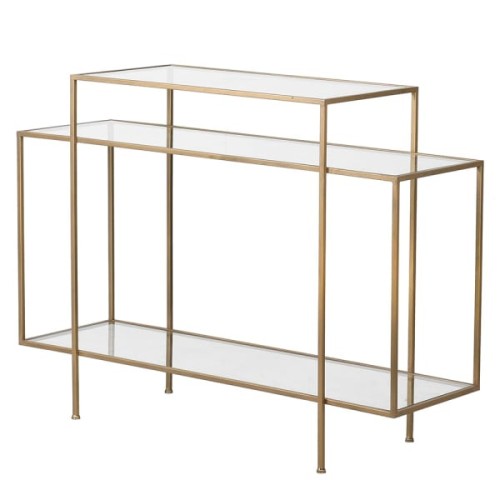 Konsola Chesham Tiered 90x120 cm żelazna złota rama szklane blaty