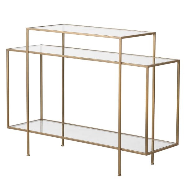 Złota konsola Chesham Tiered 90x120 cm żelazna złota rama szklane blaty