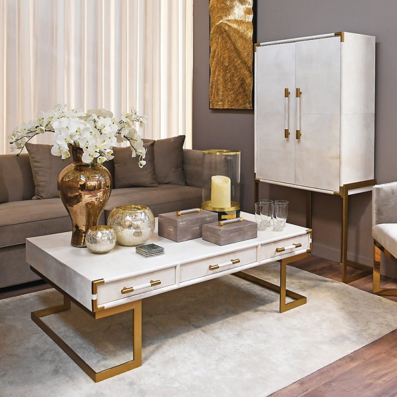 Barek na alkohole Royal 164 cm biel kość słoniowa jasna skóra podstawa złota ze stali nierdzewnej