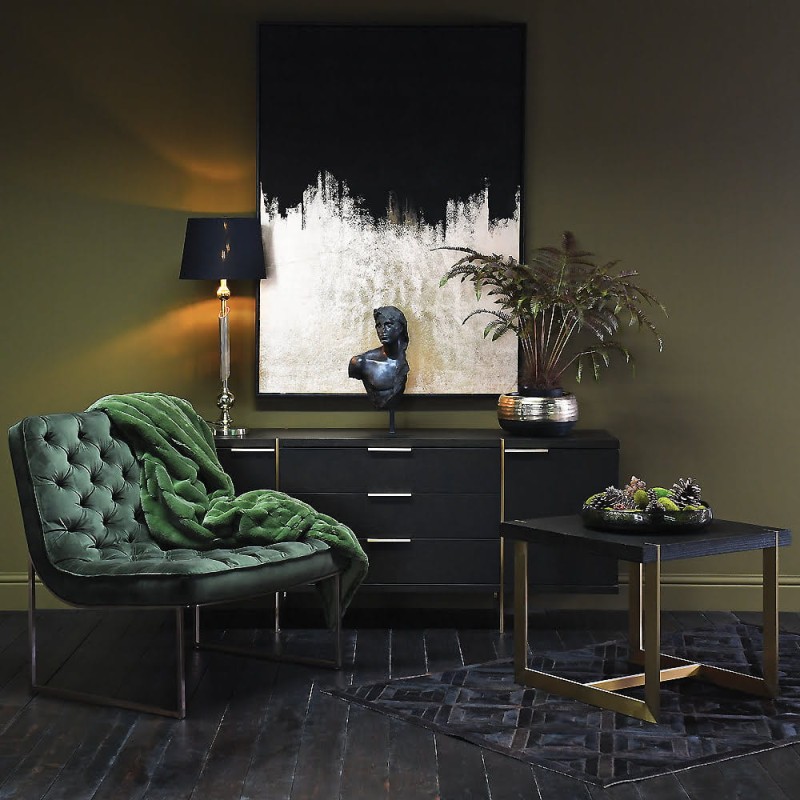 Komoda Simple Black 69x160 cm dwudrzwiowa trzy szuflady dąb MDF złota podstawa