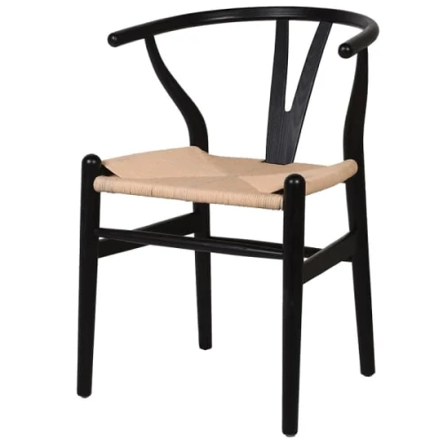 Krzesło do jadalni Linton Black 78 cm – czarne wishbone z plecionym siedziskiem