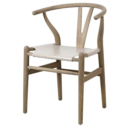 Krzesło do jadalni Linton Grey 78 cm wishbone szare drewno wiąz siedzisko sztuczna skóra