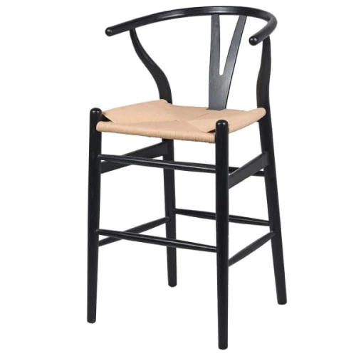 Hoker Linton Black 99 cm – czarny wiąz i rattan do wyspy kuchennej
