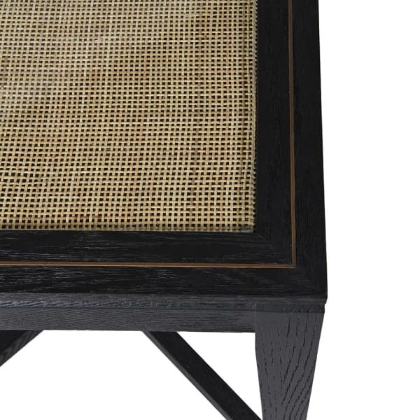 Stolik boczny Zelten Black 50x61,5 cm dąb rattan za szkłem czarny stolik pomocniczy