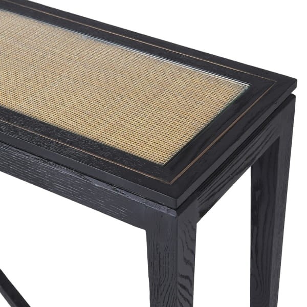 Konsola Zelten Black S 76x79,5 cm dąb rattan za szkłem czarny stolik konsolowy
