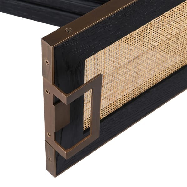 Komoda TV Zelten Black 193x50,5 cm czterodrzwiowa dąb rattan czarna