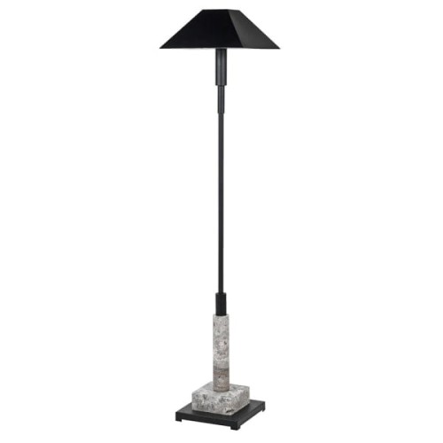Lampa Podłogowa Montrose Black 149 cm szara marmurowa podstawa metalowy czarny abażur
