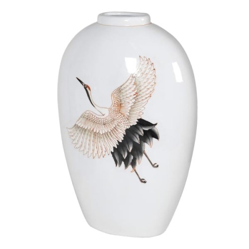 Wazon ceramiczny Crane L 45 cm biała porcelana motyw żurawia